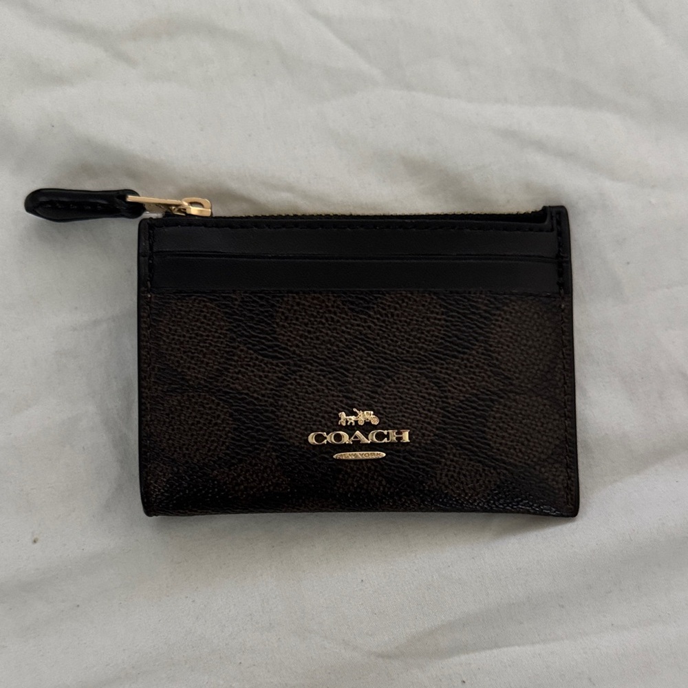 Coach Black and Brown Leather Card Wallet